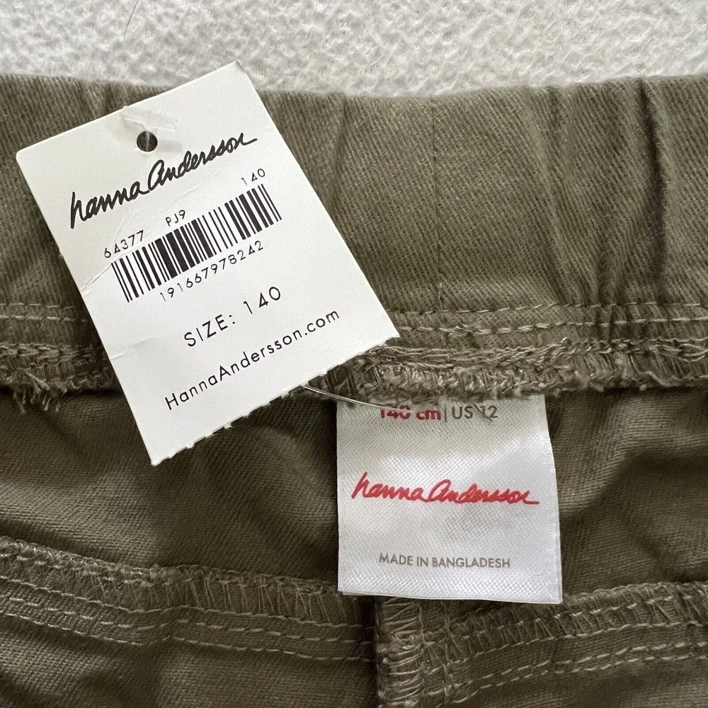 NWT Hanna Andersson Girl Utility Cotton Stretch Pants Expedition Green 140 US 12